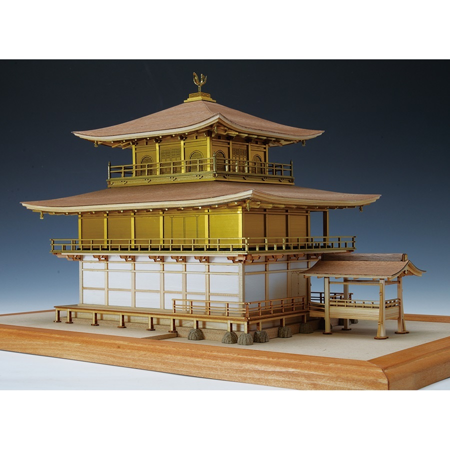 画像: ウッディジョー (NO.339) 1/75 鹿苑寺 金閣（ゴールド仕様） 木製模型 組立キット 