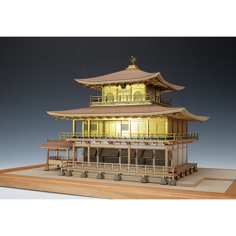 画像: ウッディジョー (NO.339) 1/75 鹿苑寺 金閣（ゴールド仕様） 木製模型 組立キット 