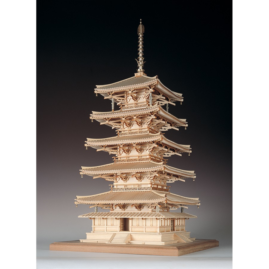 画像: ウッディジョー (NO.344) 1/75 法隆寺 五重の塔 木製模型 組立キット 