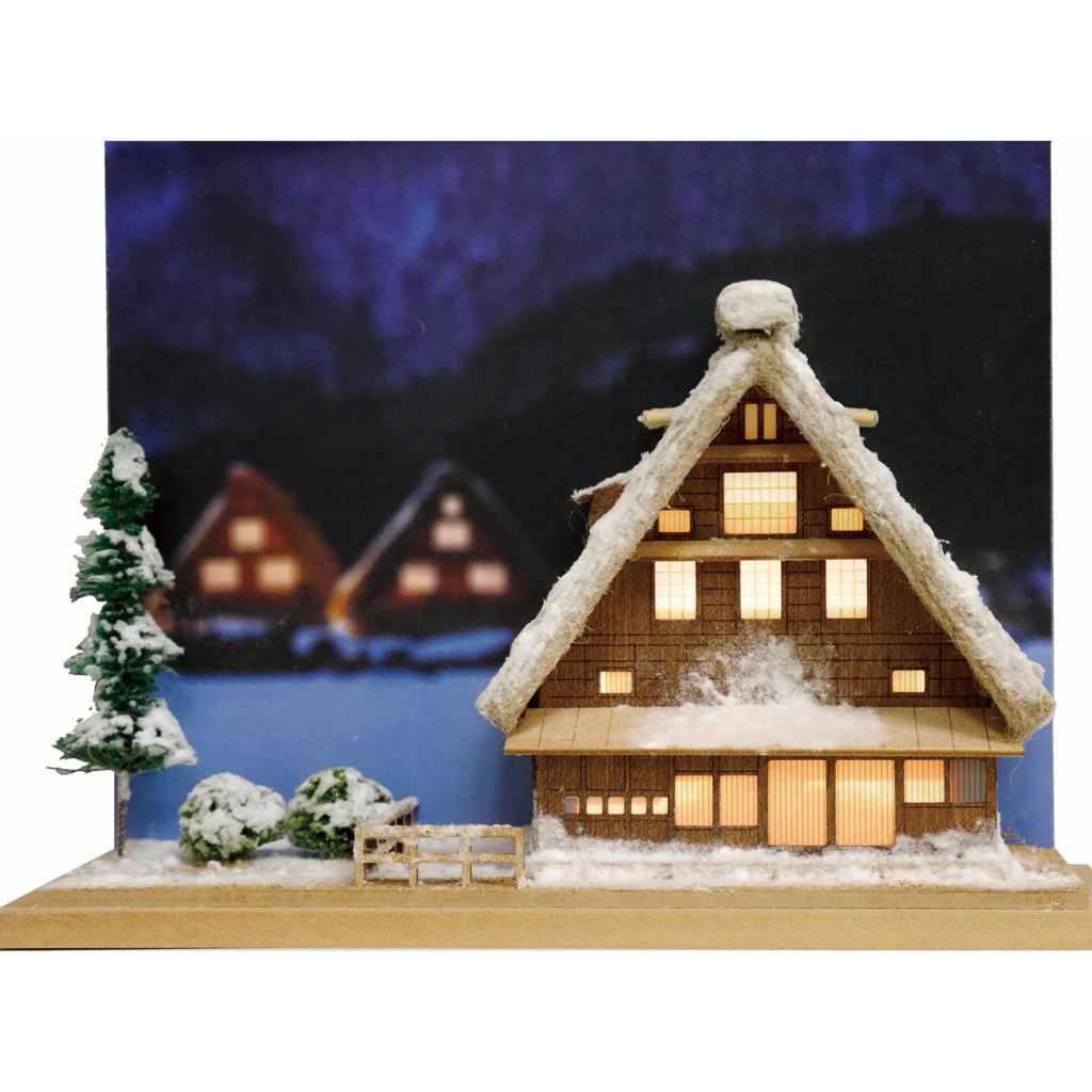 画像: ウッディジョー (NO.374) ハーフタイプ 合掌造り 木製模型 組立キット 